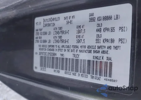 2002 Dodge Ram 2500 Slt z USA, uszkodzony, nr VIN 3B7KF23C12M223804